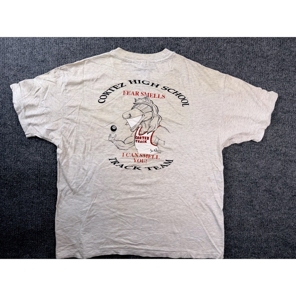 Vintage Hanes Beefy-T Cortez High School Track Shirt XL Gray Made in USA 90s Tee